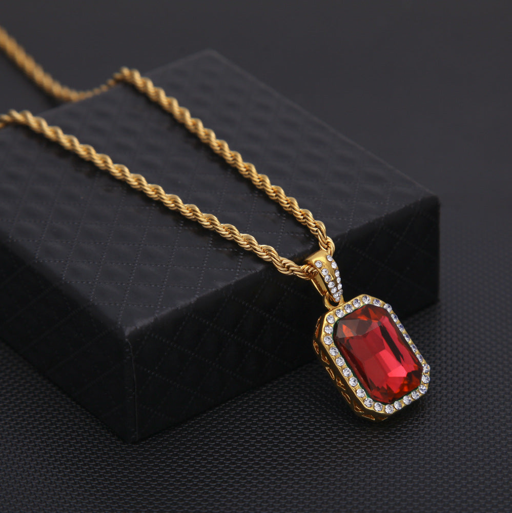Hip-hop mini diamond-encrusted gem pendant trendy brand necklace men's handsome Joker alloy necklace cross-border jewelry wholesale