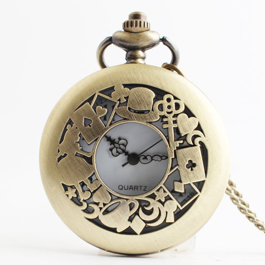 Alice in Wonderland retro pocket watch Alice and rabbit anime pocket watch female cartoon flip Hollow