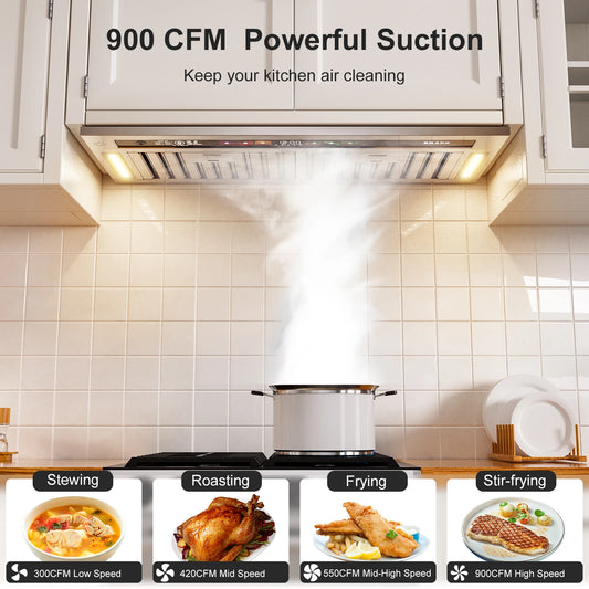 BRANO 30 Inch 900 CFM Range Hood Insert Stainless Steel With Smart Control