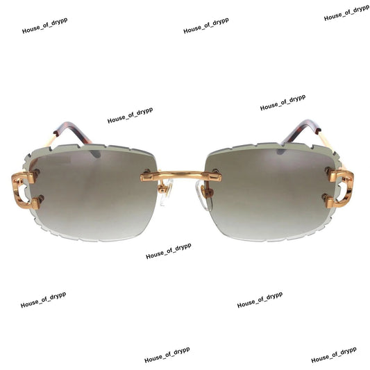 Rimless Grey Gradient Sunglass with Unique Edge Cut Design and Gold Plated Metal Modern Fashion Eyewear for Men and Women