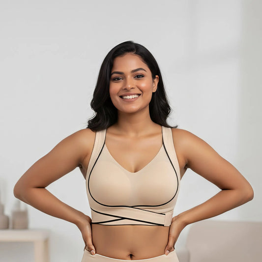 Beige Crossover Push-up Support Bra | Shopander