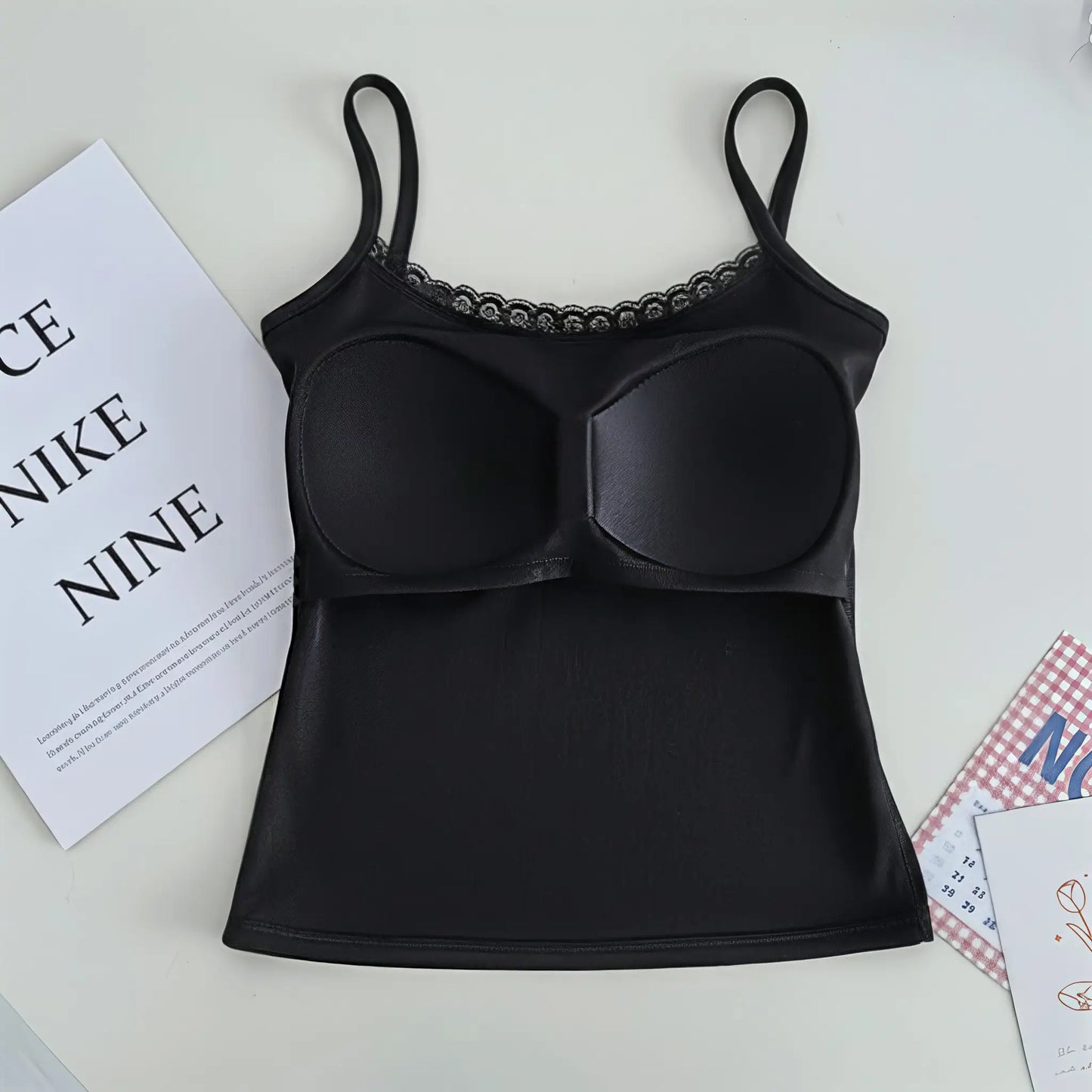 Black Lace Trim Cami Top with Pad