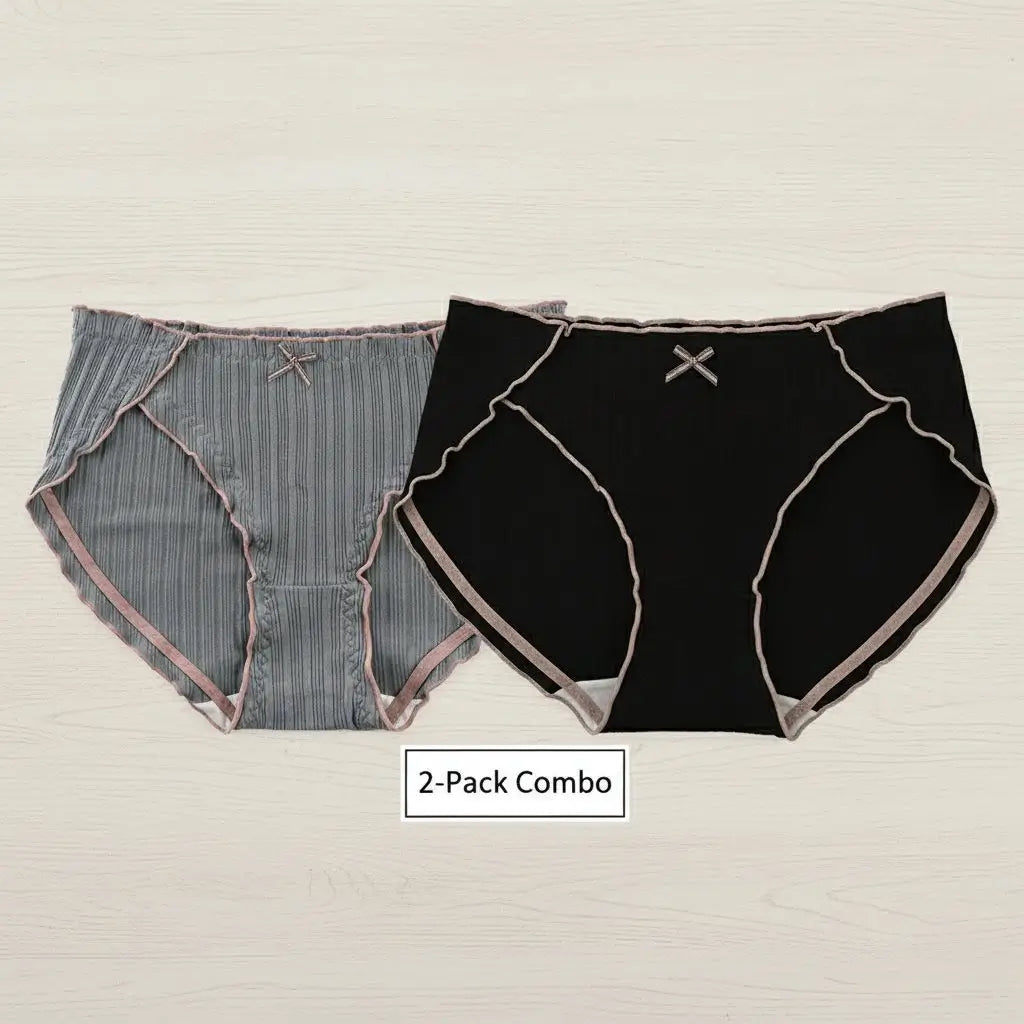 Combo Korean Cotton Panty (Black & Gray) | Breathable Mid-Rise Briefs