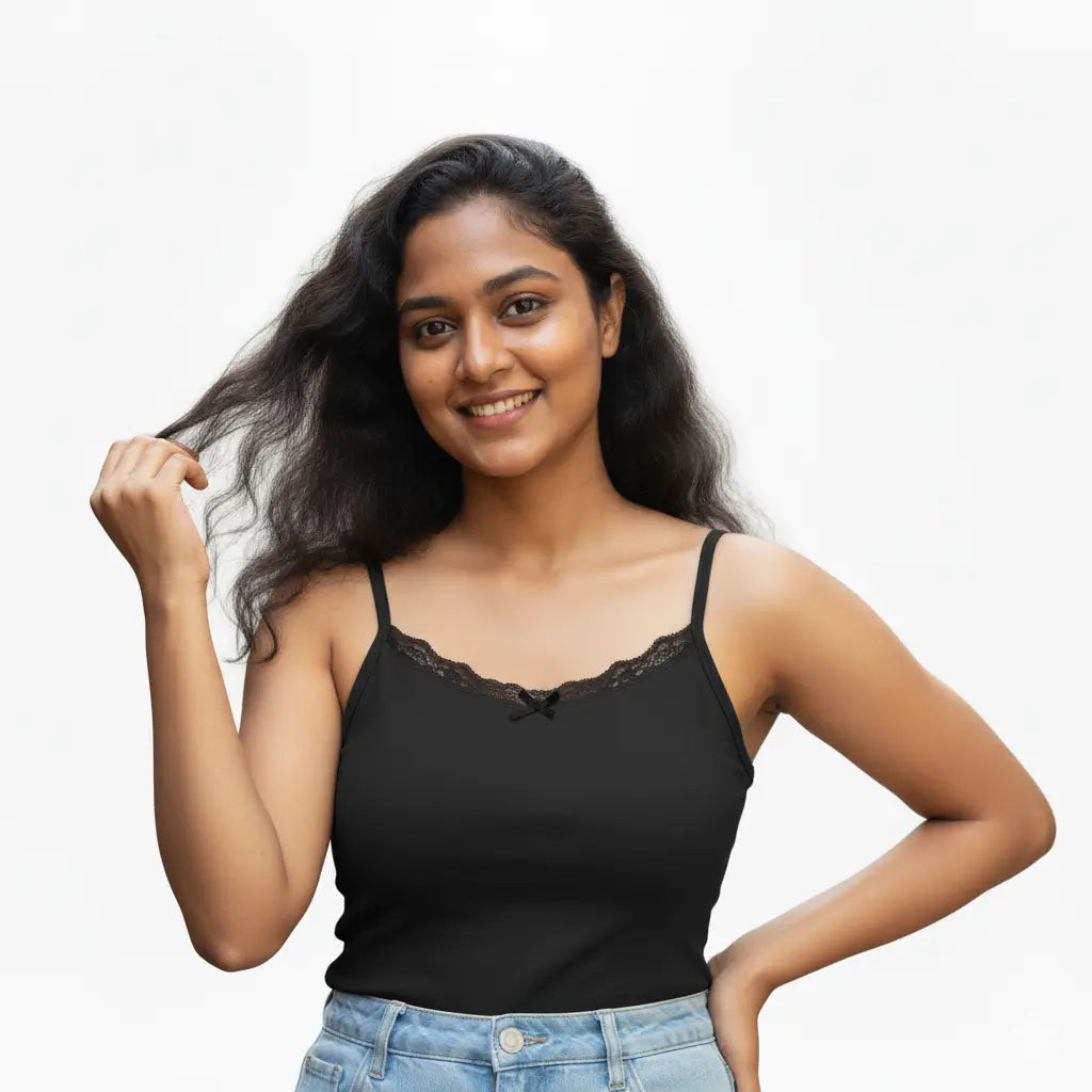 Black Lace Trim Cami Top with Pad