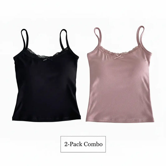 Combo Black & Pink Lace Trim Cami Top with Pad | Shopander