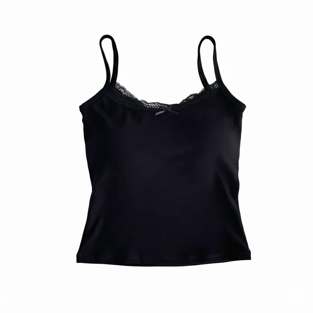 Black Lace Trim Cami Top with Pad
