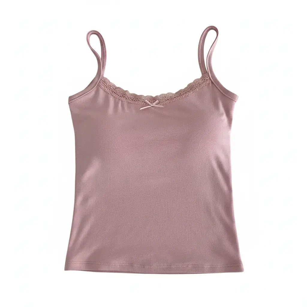 Pink Lace Trim Cami Top with Pad