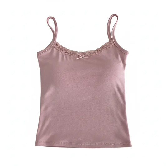 Pink Lace Trim Cami Top with Pad