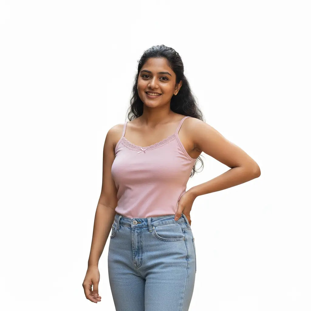 Pink Lace Trim Cami Top with Pad