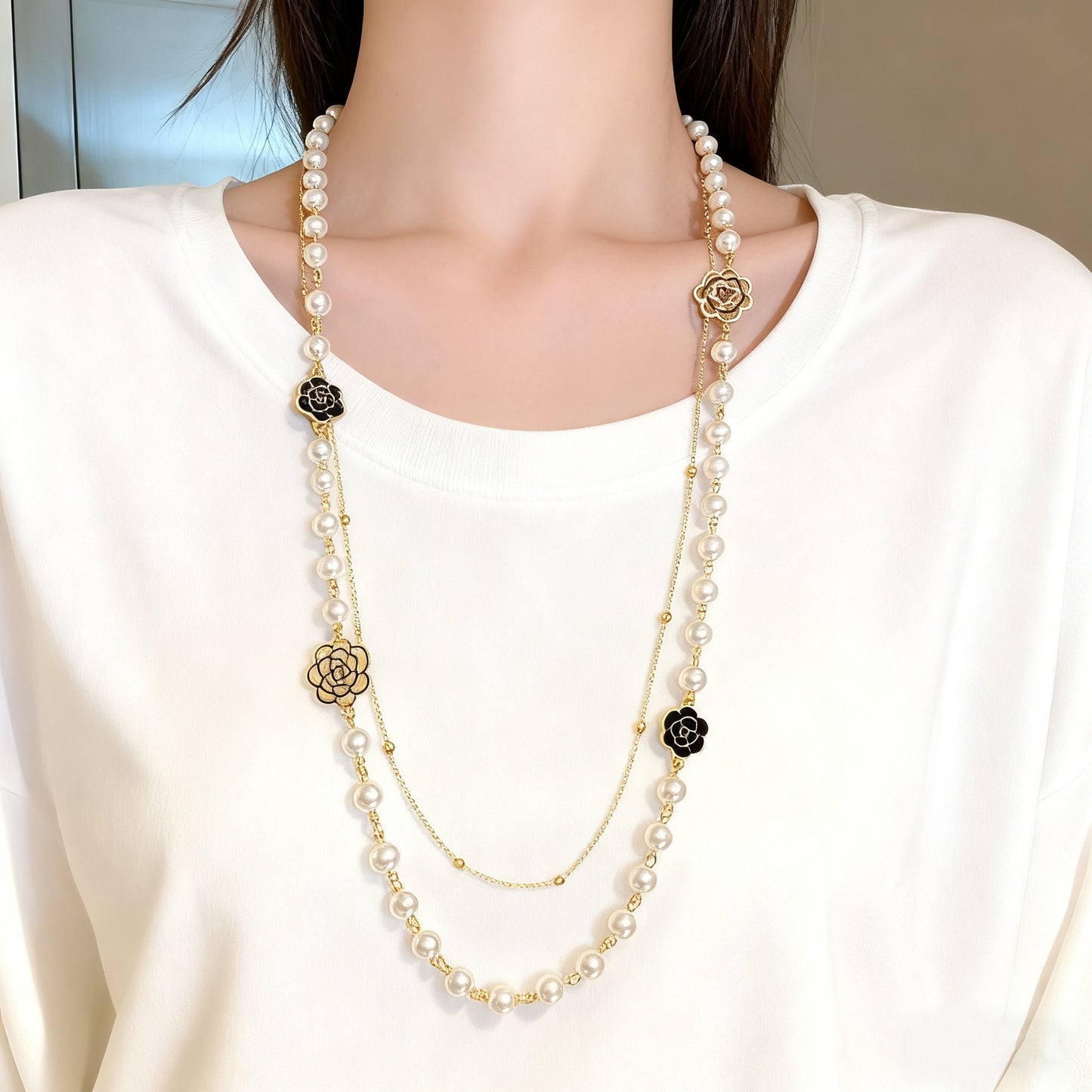 Light Luxury and High-End Multi-Layered Pearl Sweater Chain, Feminine, Simple, Long Autumn and Winter Necklace, Alloy Accessories, Jewelry