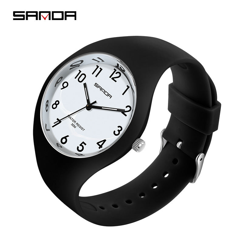 SANDA Outdoor Sports Watch Simple Waterproof Men's and Women's Fashion Quartz Watch Silicone Tape Casual Student Quartz Watch