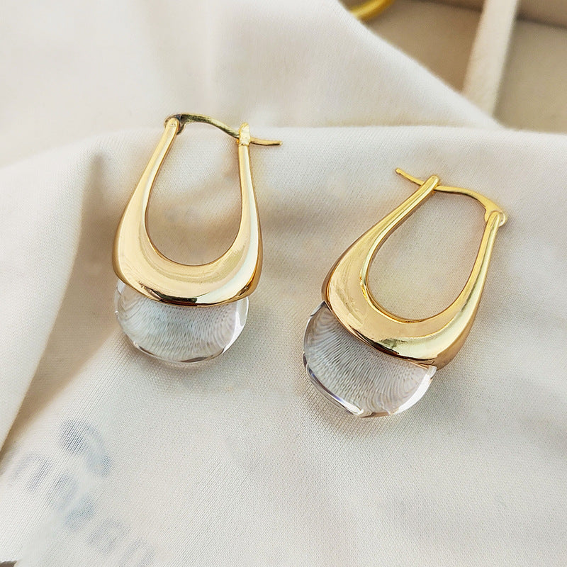 Simple New Trim Qiao Huan European and American Blogger Same Style Glaze Water Drops High-end Commuter Bag Earrings Earrings for Women