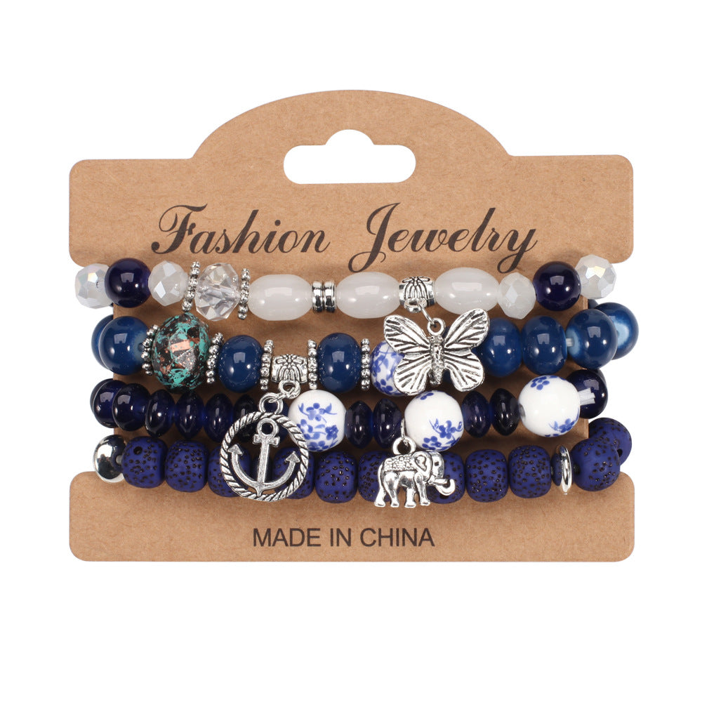2022 Bohemian Butterfly Ship Anchor Elephant Pendant Multi-layer Bracelet Wholesale Bracelet Factory New Style Bracelet
