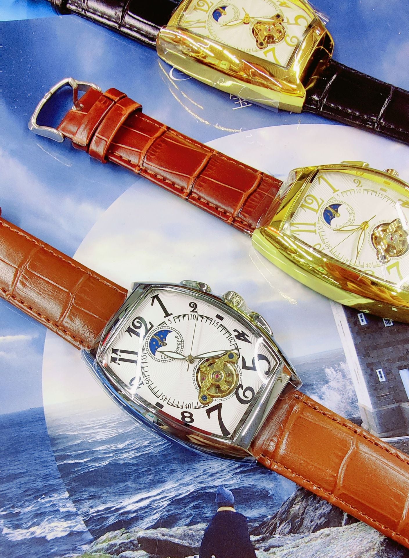 Barrel Type Fully Automatic Wheel Hollow Mechanical Watch Men's Business Simple Fashion Multifunctional Watch Wholesale