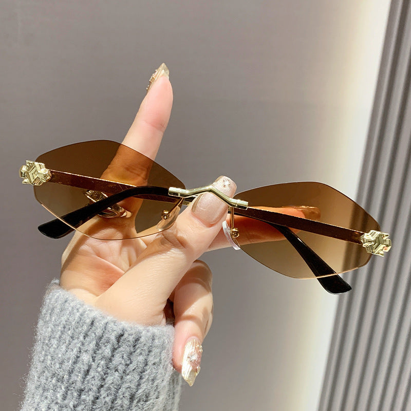 Frameless diamond personality sunglasses 2024 new sunscreen European and American trend sunglasses high sense sunglasses ladies