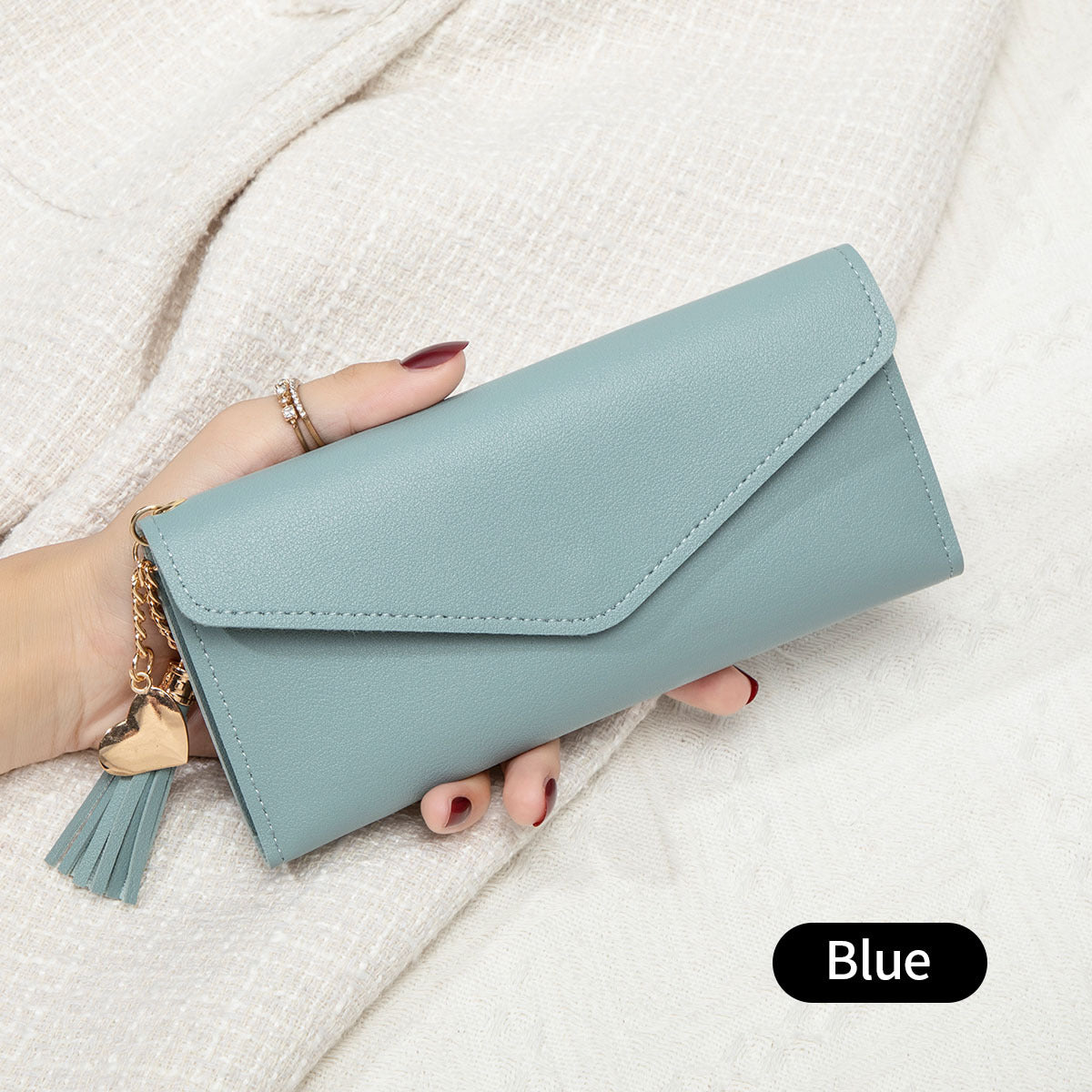 Korean Style Simple Three-fold Women's Long Wallet Fashionable Tassel Pendant Clutch Small Group Portable Multi-functional Coin Purse