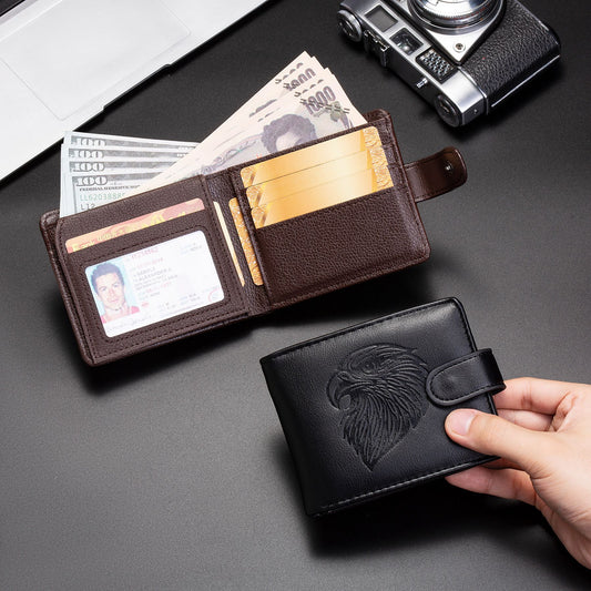 Foreign Trade Wallet Men's New 3D Embossed Eagle Pattern Short Student Youth Casual Soft Leather Card Bag Coin Purse