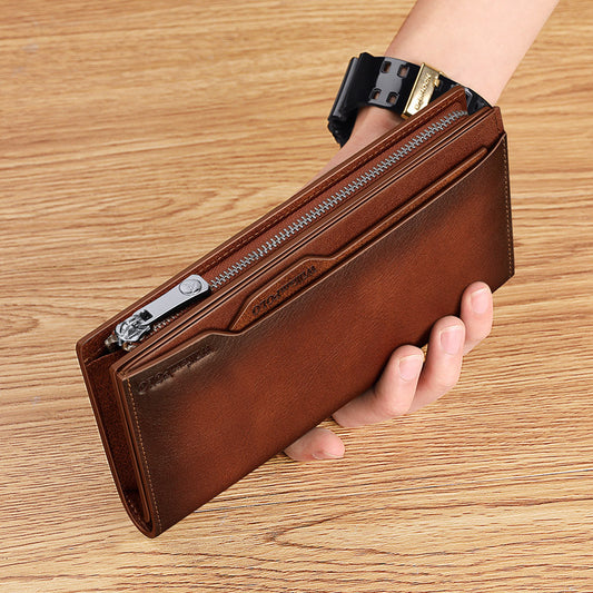 King Paul men's wallet long leather multi card slot fashion retro color hand bag card wallet wholesale