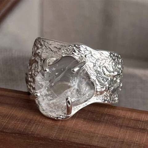 Niche Crystal Multi-gem Geometric Ring Women's Fashionable Distinctive Exquisite Light Luxury All-match High-end Open Finger Ring