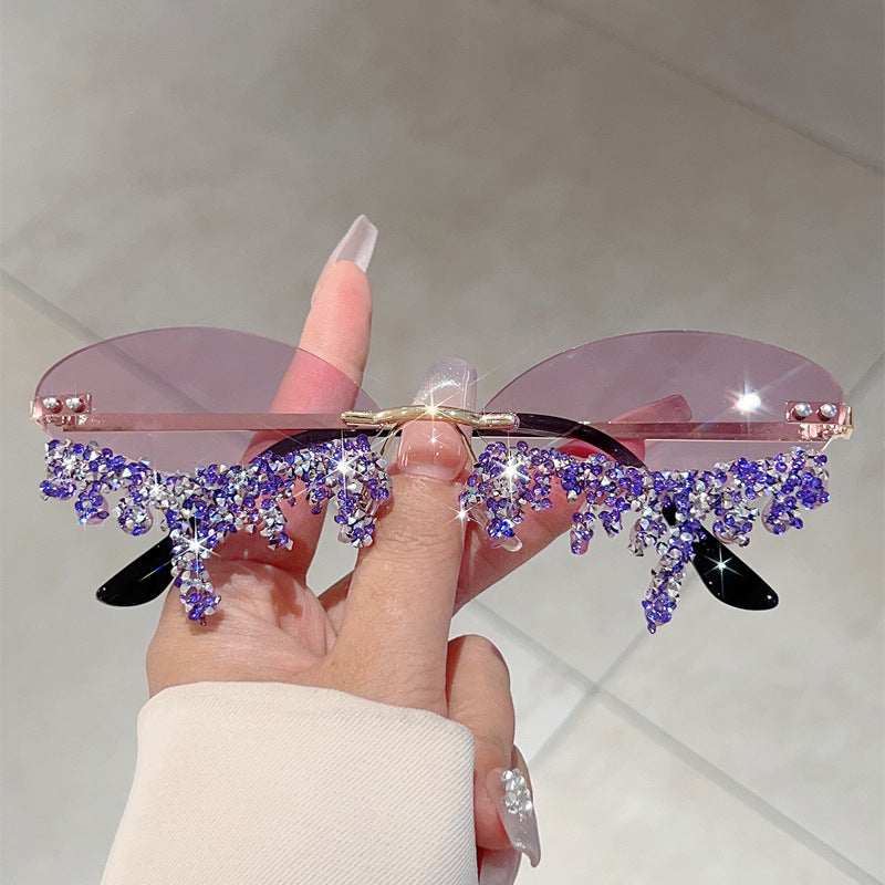 Cross-border New European and American Borderless Diamond-encrusted Angel Tears Sunglasses Spice Girls Street Shooting Cool Personality Funny Sunglasses