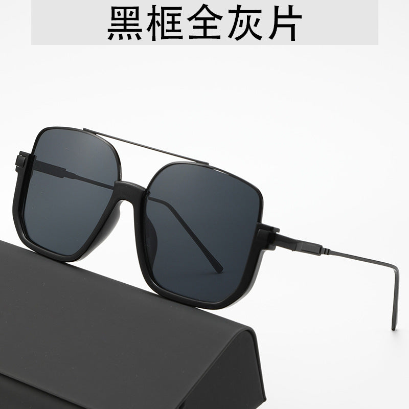 Cross-Border Double-Beam Brown Sunglasses Transparent Black Retro High-End Sunglasses Unisex Large Frame Glasses