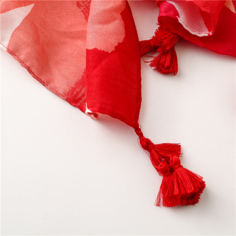 2022 spring and summer scarf women's cross-border foreign trade vintage red cotton linen feel scarf bohemian style long scarf