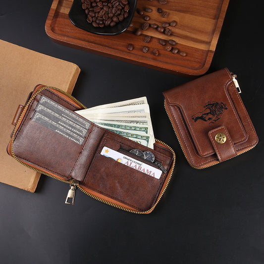 Cross-border Men's Wallet Short Vintage Fashion Zipper Bag Multi-card Wallet Large Capacity Business Card Bag Carry-on