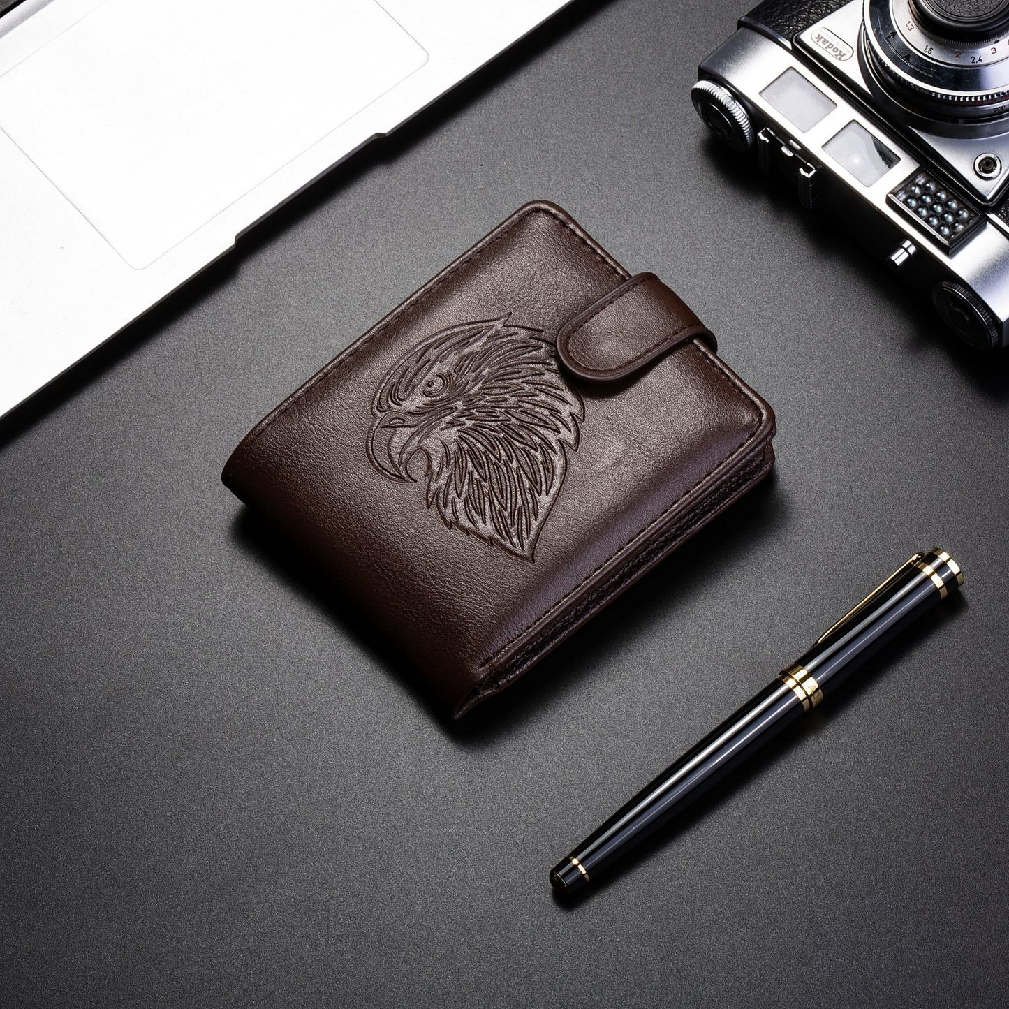 Foreign Trade Wallet Men's New 3D Embossed Eagle Pattern Short Student Youth Casual Soft Leather Card Bag Coin Purse