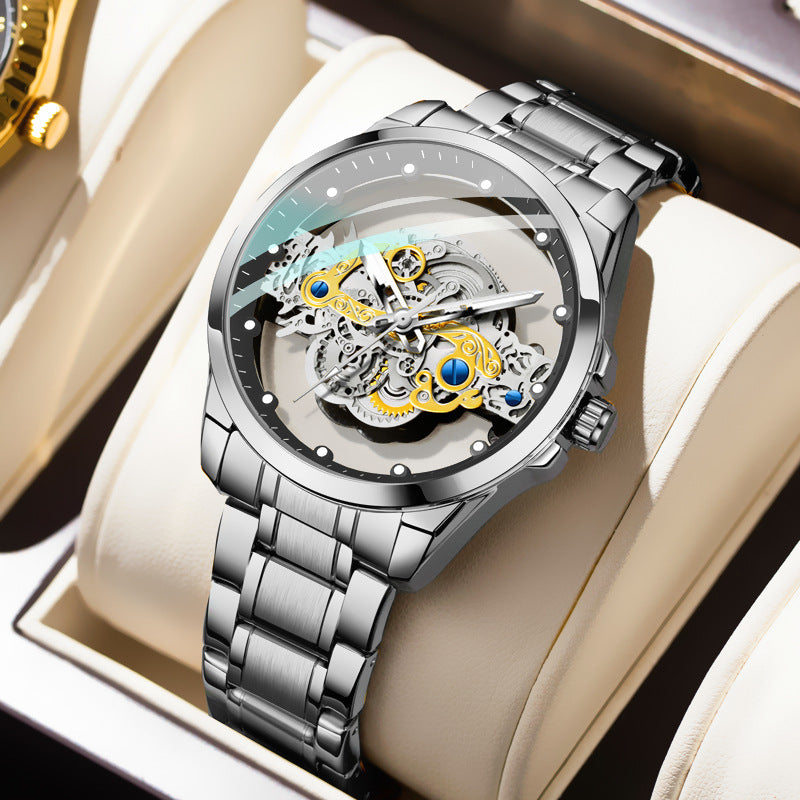 Cross-Border Dropshipping New Double-Sided Hollow Fully Automatic Movement Non-Mechanical Watch Tourbillon Watch Men's Waterproof
