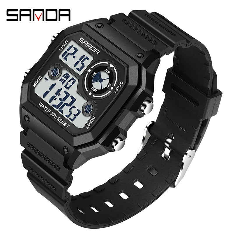 Sanda Hot-selling Square Watch Luminous Waterproof Alarm Student Watch Simple Korean Transparent Sports Electronic Watch