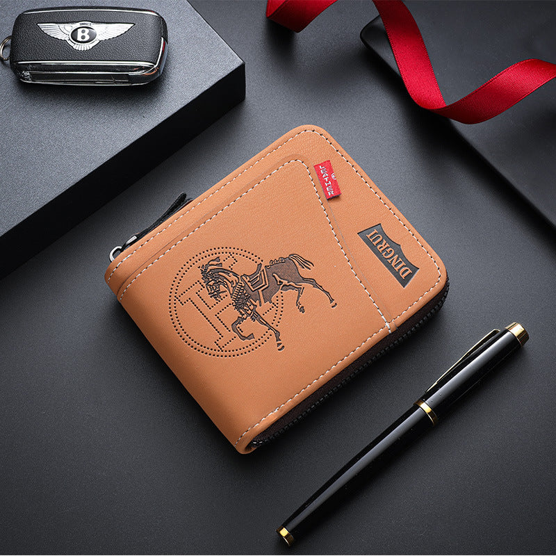 New men's chain wallet European and American retro style horizontal zipper bag fashion short card bag change bag wholesale