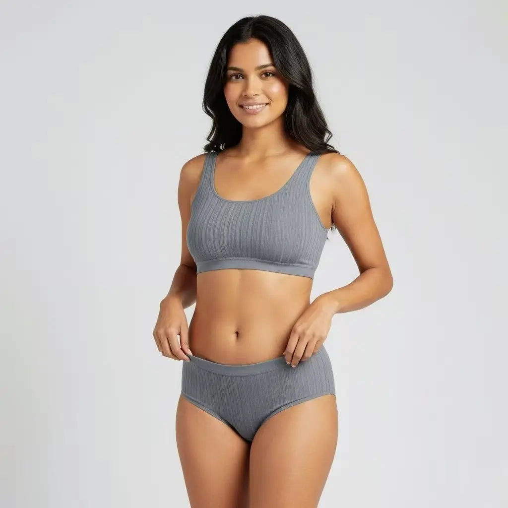 Premium Combo: Gray Seamless Bra & Japanese Style Briefs