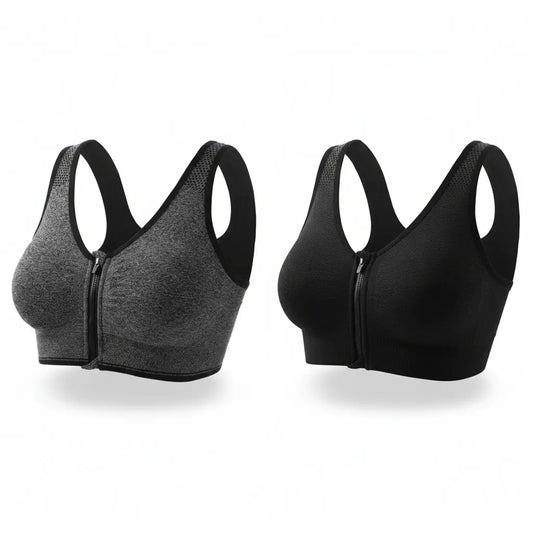 Push-Up Combo Sports Bra – Front Zipper | Yoga, Gym & All-Day Comfort | Gray & Black