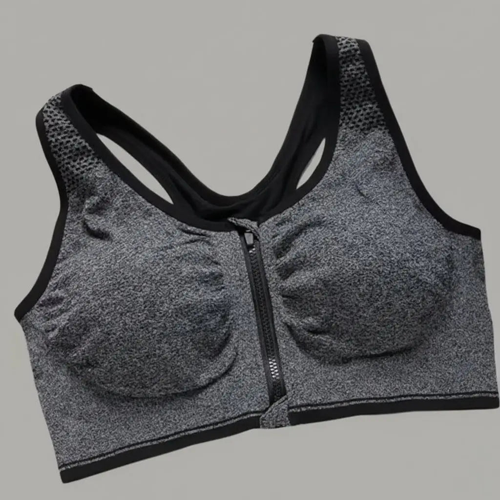 Push-Up Sports Bra – Front Zipper | Yoga, Gym & All-Day Comfort | Gray