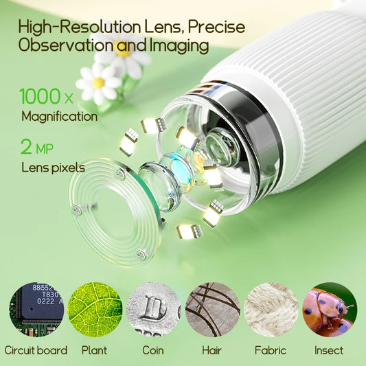 Microscope for Kids Children Microscope with 2 Inch Screen 1000x Zoom Mini Handheld Microscope Camera Christmas Birthday Gifts