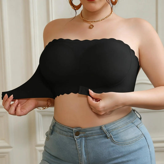 Plus Size Strapless Push Up Bra Wireless Seamless Bandeau Front Closure Lingerie Sexy Backless Smooth No Underwire Comfort Lift