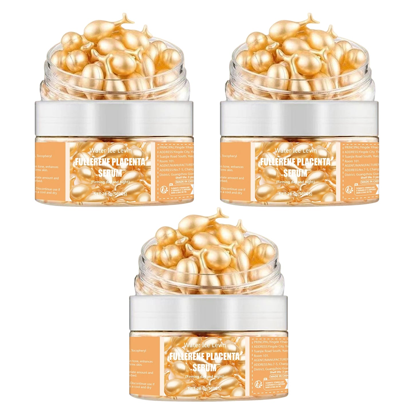 Fullerene Placenta Serum. With Elastin Vitamin E Glycerin. Firming Anti-Wrinkle Anti-Aging. Day Night Use Formula. 50 Pieces.