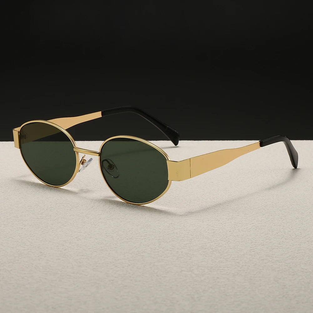 Oval-Shaped Women'S/Men's Sunglasses, Fashionable Metal Frame Sunglasses, Classic Style, Uv Protection Feature, Casual Street Style
