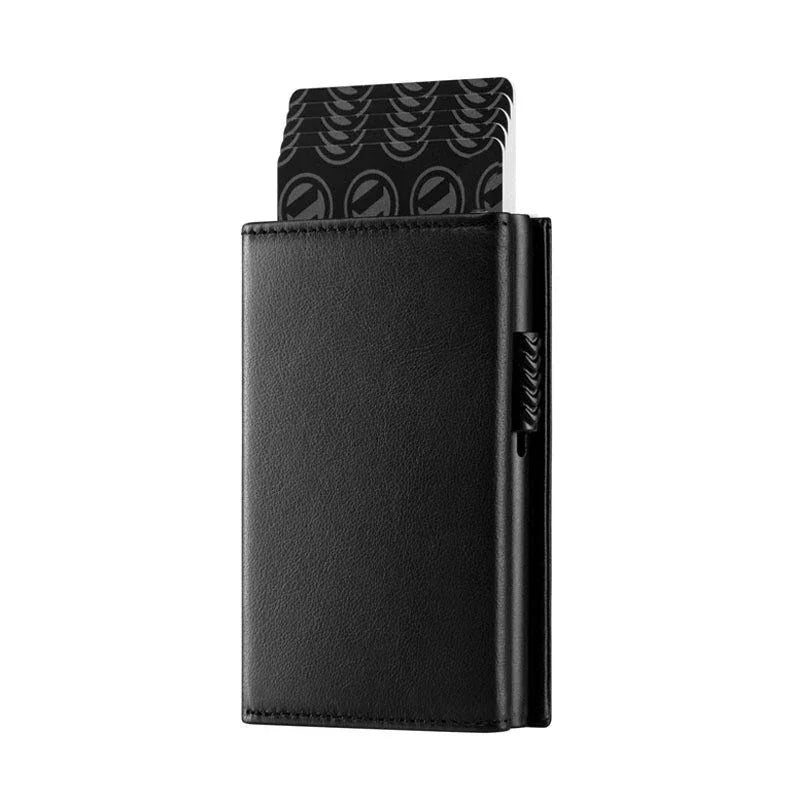 RFID Blocking Automatic Pop-Up Card Holder with Coin Compartments, Carbon Fiber & Aluminum Men's Bifold Wallet, Slim Money Purse