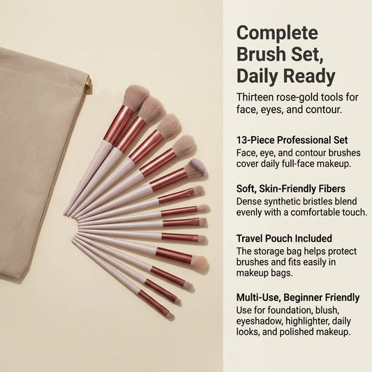13 Piece Soft Makeup Brushes Set With Travel Case For Eye Face Cosmetics