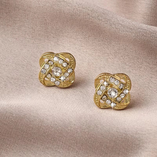 Light Luxury Zircon Stud Earrings Simple Cross Hollow Geometric Earrings Wedding Party Exquisite Ear Jewellery Women Gifts K-