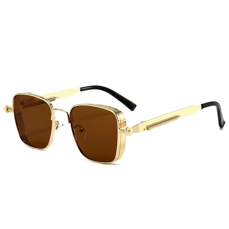 Retro Square-shaped Steampunk Men's Sunglasses With Protection Round Face Metal High-end Style Suitable For Advanced Men 8479