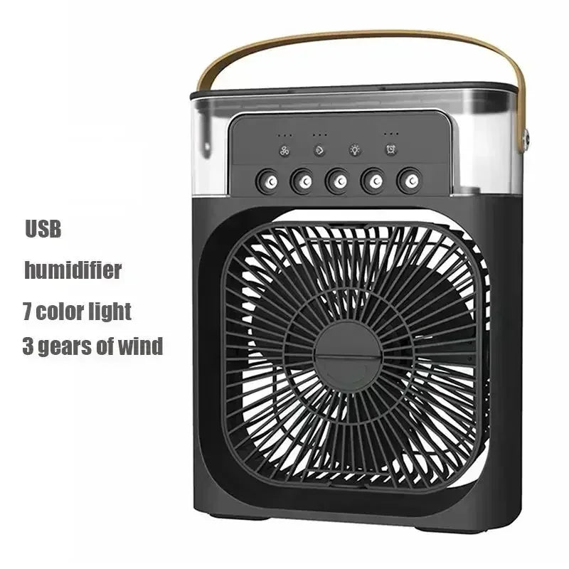 Mini 3 In 1 USB Air Cooler Portable Desk Humidifier Fan With LED Night Light
