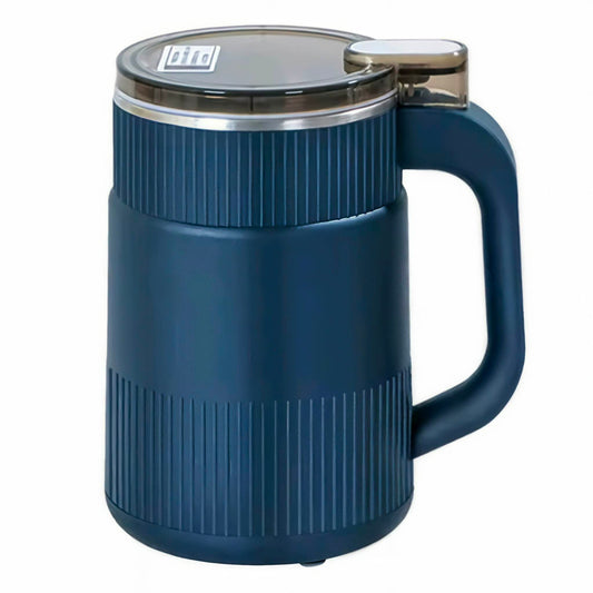 Blue insulated mug with handle on a white background