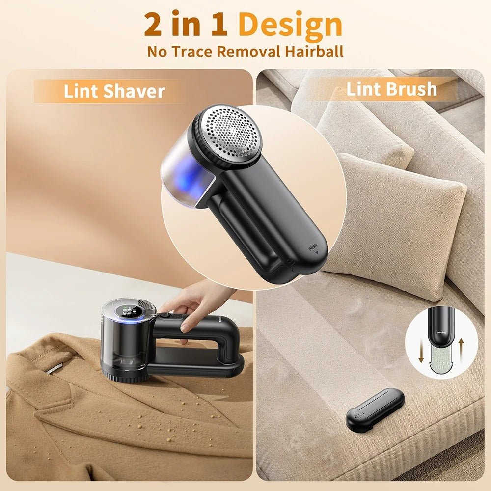 Rechargeable 2-in-1 Fabric Shaver & Lint Brush | Best Electric Sweater Shaver for Clothes, Blankets & Sofas – LED Display, 3 Speeds