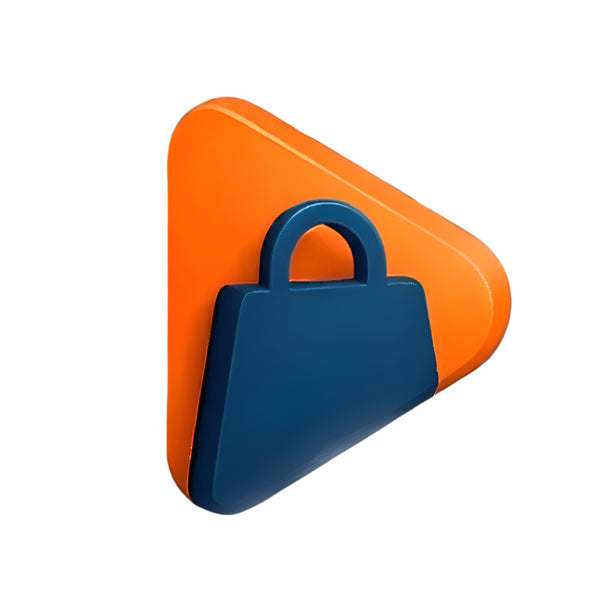 Orange and blue geometric shape on a white background