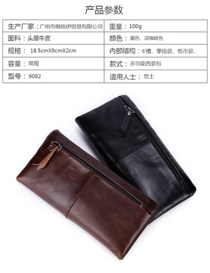 Hot-Selling Genuine Leather Men's Wallet, Business Casual Long Clutch Bag with Multiple Card Slots, Vintage Style Cowhide Men's Bag