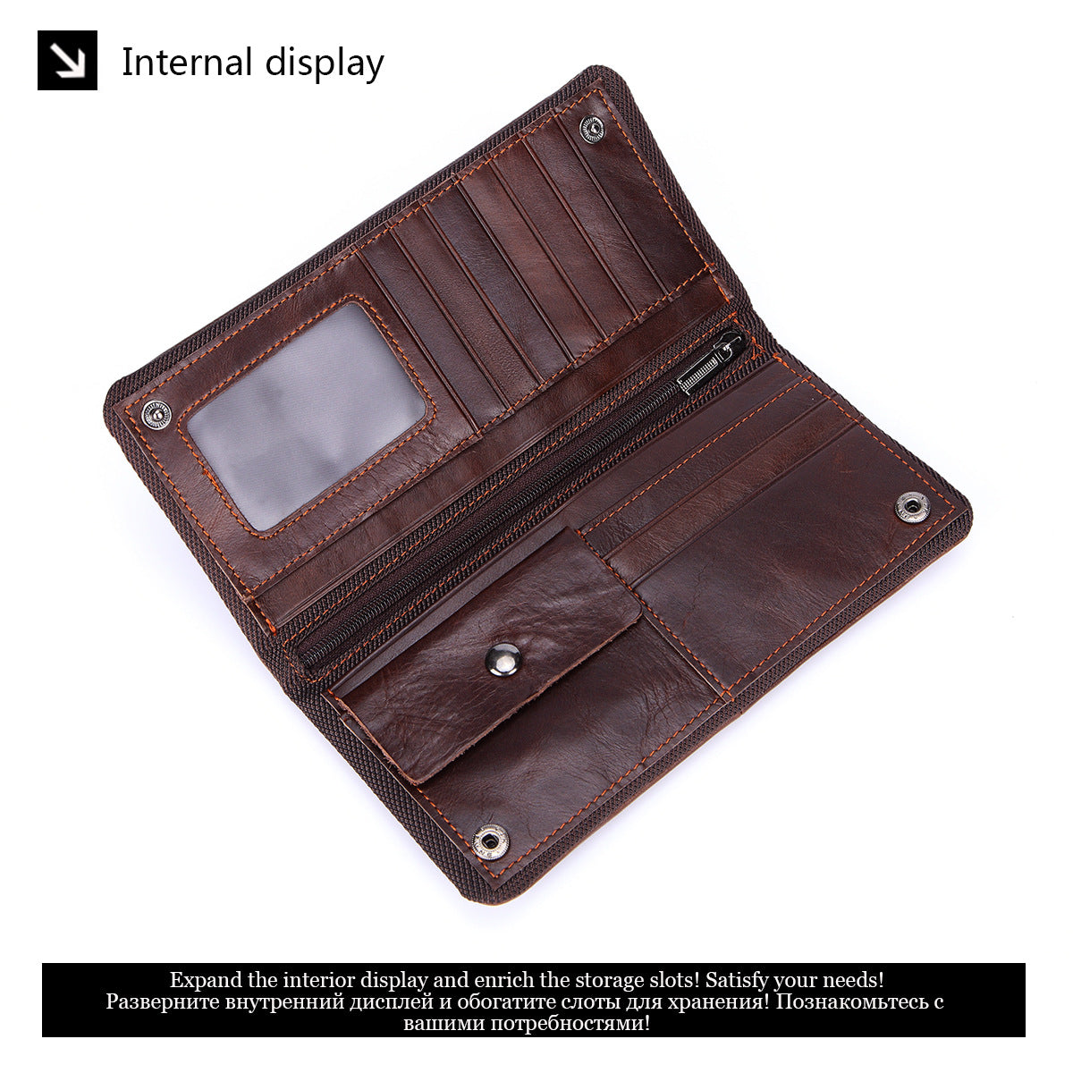 Hot-Selling Genuine Leather Men's Wallet, Business Casual Long Clutch Bag with Multiple Card Slots, Vintage Style Cowhide Men's Bag
