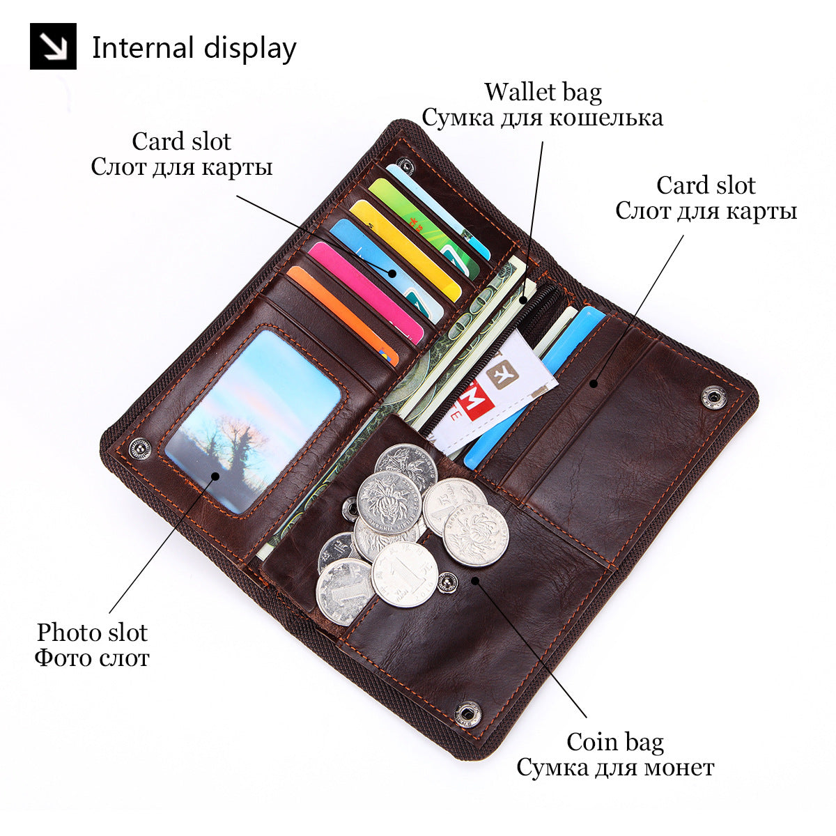 Hot-Selling Genuine Leather Men's Wallet, Business Casual Long Clutch Bag with Multiple Card Slots, Vintage Style Cowhide Men's Bag