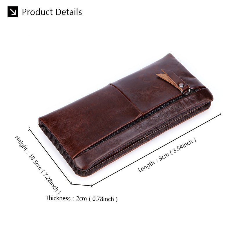Hot-Selling Genuine Leather Men's Wallet, Business Casual Long Clutch Bag with Multiple Card Slots, Vintage Style Cowhide Men's Bag